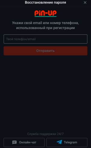 Форма відновлення пароля на сайті Пінап для скидання доступу до акаунта, підтвердження особи та повторного входу на платформу